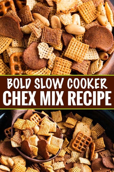 Always a crowd pleaser, this bold and zesty chex mix recipe is made SO simply, right in the crockpot!  Great for any party, and easy to customize! #chexmix #party #snackrecipe #partyfood #bold #chex #slowcooker #crockpot #easyrecipe #homemade Chex Mix Crock Pot Slow Cooker, Crockpot Chex Mix Recipes Savory, Chex Mix Recipes Savory Bold, Chex Mix Recipes Original Crock Pot, Crock Pot Chex Mix Recipes, Chex Mix Recipes Crock Pot, Bold Chex Mix Recipe, Chex Mix Crock Pot, Healthy Crock Pots