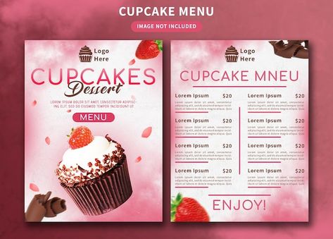 PSD cupcake dessert pink menu design | Premium Psd #Freepik #psd #menu #sweet #dessert #cupcakes Pink Menu Design, Flyers Design, Visiting Card, Business Logos, Graphic Designing, Dessert Cupcakes, Simple Logo, Visiting Cards, Menu Design