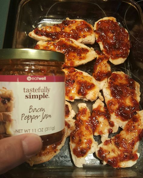 Tastefully Simple Bacon Pepper Jam Recipes, Bacon Jam Chicken, Recipes Using Bacon Jam, Recipes With Bacon Jam, Bacon Jam Uses, Tastefully Simple Recipes Chicken, Bacon Pepper Jam, Jam Chicken, Recipes Using Bacon