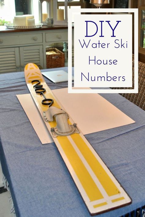 Water Ski Decor, Lake Cabin Decor, Old Skis, Lakehouse Ideas, House Numbers Diy, Lake House Interior, Lake Houses Exterior, Water Skis, Ski Decor