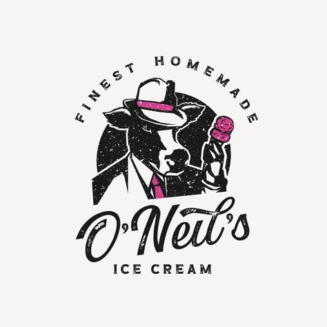 Design #7 by Pokrov | A powerful gagster, rugged cow making sweet ice cream! Cow Ice Cream Logo, Ice Cream Logos, Ice Cream Logo Design, Electrician Logo, Organic Ice Cream, Focus Foods, Ice Cream Logo, Ice Cream Companies, Coffee Shop Logo