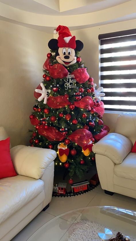 Christmas Tree Toppers Christmas Tree Ideas Mickey Mouse, Disney Christmas Themes Ideas, Minnie Mouse Christmas Decorations, Minnie Mouse Christmas Tree Ideas, Mickey Minnie Christmas Tree, Minnie And Mickey Christmas Tree, Disney Theme Christmas Tree, Disney Xmas Tree, Mickey Mouse Christmas Tree Ideas