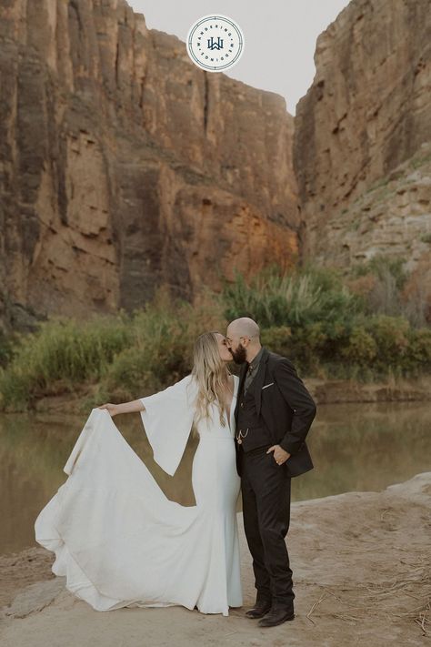 This Texas elopement included personalized denim jackets. gorgeous dried flowers and tons of boho vibes. Check out this boho micro wedding at Big Bend in Texas. Photo by Anna Claire Beasley. Canyon Elopement, Anna Claire, Texas Elopement, Willow House, Lillian West, Wedding Sand, Big Bend National Park, National Park Wedding, Small Intimate Wedding