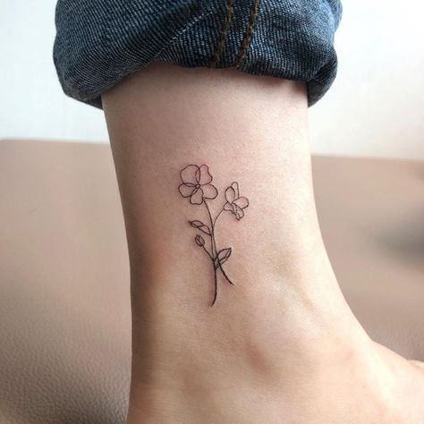 February Birth Flower Tattoos 2021062105 - February Birth Flower Tattoos Meaning and Ideas Small Primrose Flower Tattoo, February Birth Flower Tattoo Violets, Violet Flower Tattoo Designs, February Birth Flower Tattoo, Violet Flower Tattoos, Iris Flower Tattoo, February Birth Flower, Violet Tattoo, Simple Flower Tattoo