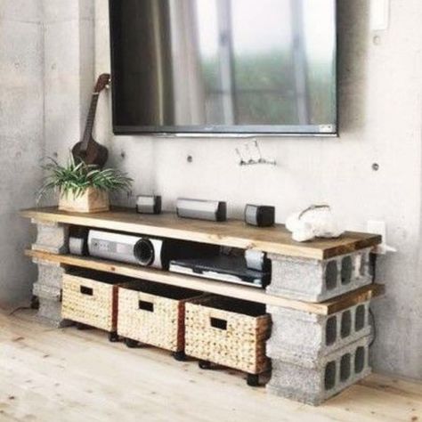 cinder block 17 Cinder Block Shelves, Cinder Block Furniture, Cinder Block Bench, Music Room Wall, Diy Tv Stand, Giant Art, Diy Tv, Cinder Block, Music Room