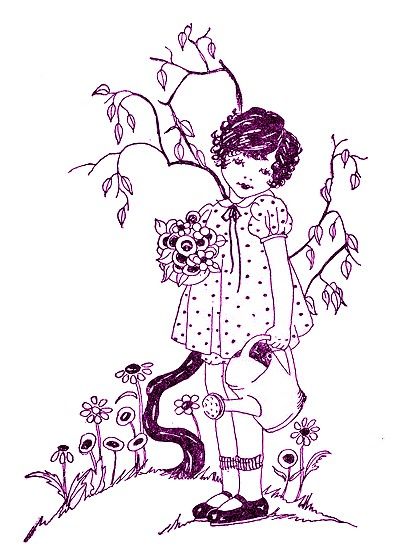 Holding Watering Can Reference, Gothic Illustration, Garden With Flowers, Image Vintage, Watering Cans, Book Illustration Art, Girl Vintage, Outline Drawings, Vintage Stuff