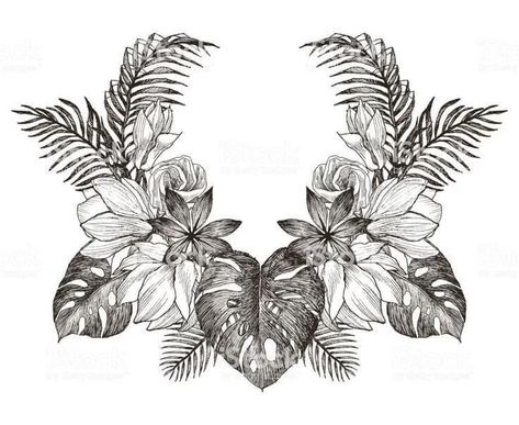 Wedding Invitation Logo, Tropical Flower Tattoos, Tropical Tattoo, Ancient Tattoo, Tattoo Vector, Floral Tattoo Sleeve, Plant Tattoo, Stomach Tattoos, Floral Ornament