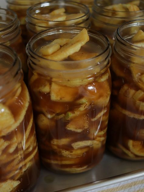 Homemade canned apple pie filling in mason jars. Canning Vegetable Soup, Canning Guide, Canning Apple Pie Filling, Canned Apple Pie, Canning Potatoes, Canning Apples, Apple Pie Filling Recipes, Canned Apple Pie Filling, Canning Vegetables