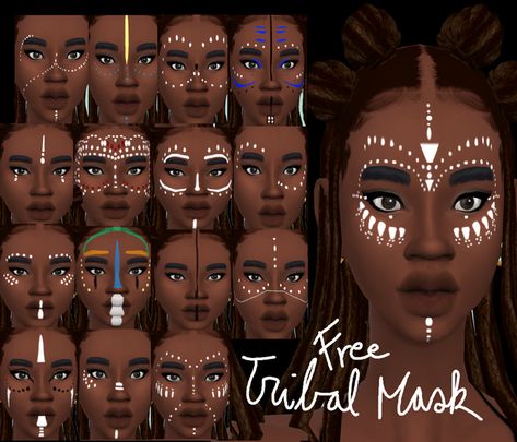 tribal mask pt3 | glorianasims4 on Patreon African Face Paint, Warrior Makeup, African Makeup, Festival Face, Face Art Makeup, Afrikaanse Mode, Neon Party, Festival Makeup, Artistry Makeup