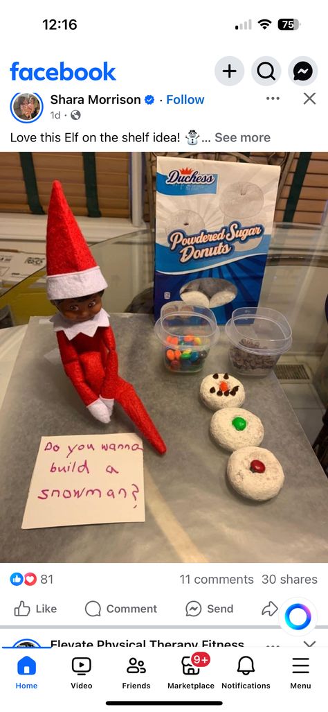 Elf In The Shelf Ideas, Classroom Elf On The Shelf, Make Powdered Sugar, Snowman Donuts, Classroom Elf, Donut Decorating Ideas, Wanna Build A Snowman, Kid Foods, Powdered Donuts