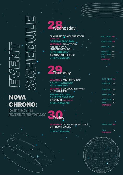 Monochrome Design Graphic, Event Schedule Poster, Space Theme Graphic Design, Nasa Graphic Design, Event Poster Design Layout, Agenda Board, Dies Natalis, Newsletter Design Inspiration, Monochrome Poster