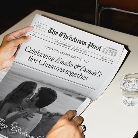 Couple Christmas Newspaper Template, First Christmas Gift For Boyfriend And Girlfriend, Our First Christmas Gift Ideas, Canva Template by ivoryandlacestudio on Etsy Folded Newspaper, Wedding Newspaper Program, Newspaper Wedding, 40th Wedding Anniversary Gifts, Newspaper Wedding Programs, Newspaper Program, Wedding Newspaper, Wedding Itinerary, 40th Wedding Anniversary