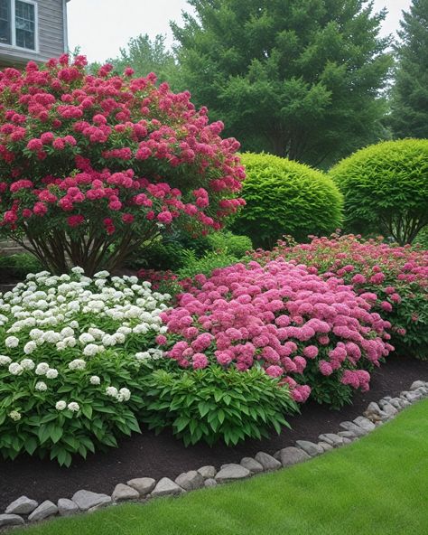 12 Best Shrubs For Landscaping Gardens Front Of House, Layering Shrubs Landscaping, Simple Shrub Landscaping, Juniper Shrub Landscaping, Zone 3 Landscaping Front Yards, Shrub Bed Ideas, Lilac Bushes Landscaping, Shrub Garden Layout, Cottage Garden Shrubs