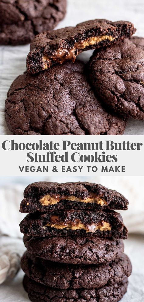 Vegan Stuffed Cookies, Christmas Vegan Recipes, Vegan Cookie Recipes, Vegan Cookie Recipe, Peanut Butter Chocolate Cookies, Vegan Chocolate Cookies, Christmas Vegan, Patisserie Vegan, Stuffed Cookies