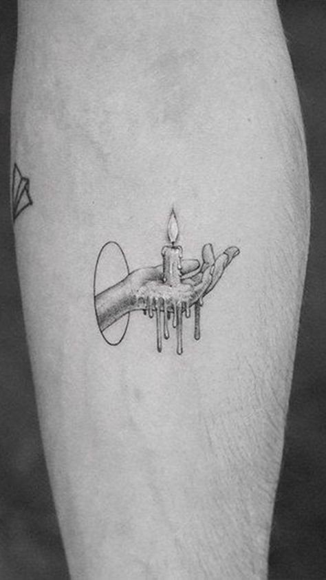 Moon And Candle Tattoo, Subtle Witchy Tattoo, Small Salem Tattoos, Witch Riding Broom Tattoo, Mysterious Tattoos For Women, Magic Inspired Tattoos, White Witch Tattoo Ideas, Mystery Tattoo Ideas, Wands Tattoos