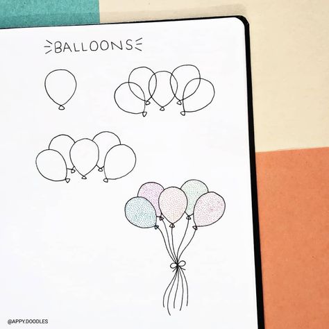 Cute balloons. #bujodoodles #birthdaydoodles #cutedoodles #fundoodles #stepbystep #easydrawingforkids How To Doodle, Bujo Doodles, Doodle Art Drawing, Easy Drawings For Kids, Everyday Art, Bullet Journal Art, Bullet Journal Inspo, Bullet Journal Doodles, Cute Easy Drawings