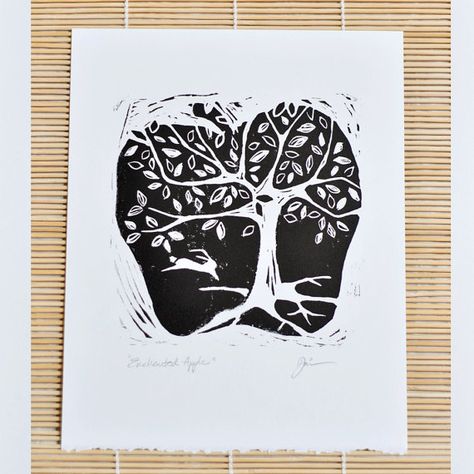 Apple linocut print signed hand pulled block print by DearMonday Apple Teacher Gifts, Plant Wall Decor, Apple Gifts, Lino Art, Christmas Card Inspiration, Linocut Art, Winter Trees, Lino Print, Linocut Prints