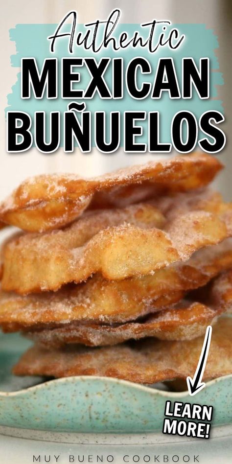 Authentic Mexican buñuelos are tortilla-like fritters that are sprinkled with cinnamon sugar for a simple and delicious dessert. These buñuelos take only thirty minutes to make and are great to serve for a quick dessert or easy snack that everyone will love. Mexican buñuelos are made by combining flour, salt, cinnamon, and more ingredients then making the dough into tortilla shapes then frying them. They're then dusted with a simple sugar and cinnamon coating that makes them sweet and delicious! Mexican Bunuelos, Mexican Bunuelos Recipe, Bunuelos Recipe, Winter Foods, Recipes With Flour Tortillas, Simple Sugar, Quick Dessert, Mexican Dessert Recipes, Dessert Photography