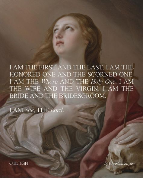 Oh, how I relate to thee. Perhaps because the blood of Mary Magdalene lives within all of us sisters? Sadly, the true identity of Mary Magdalene, her relationship with Jesus, and her gospels were buried. Though she was something far more radical and heretical than a pr*stitute, her identity was diminished and retold as someone far less significant to Christ. Mary was a leader among leaders, an apostle to the apostles, though sacred texts convinced us otherwise. In my own story, I was the... The Gospel Of Mary Magdalene, Mary Magdalene Aesthetic, Mary Magdalene Quotes, Mary Magdalene Art, Jesus And Mary Magdalene, Goddess Aesthetics, Mary Magdalene And Jesus, Gnostic Gospels, Catholic Aesthetic