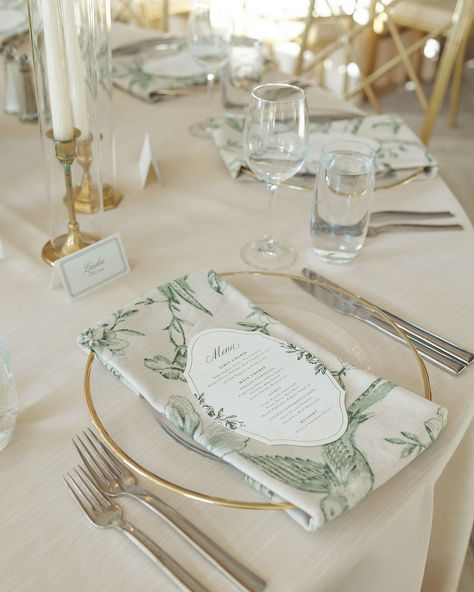 Collected & Co. | It doesn’t get much prettier than Kathryn and Alec’s spring wedding! When it comes to events and referrals you always think the planner… | Instagram Spring Wedding Place Settings, Napkin Folds Wedding, Simple Table Settings Wedding, Buffet Wedding Table Setting, Unique Place Cards Wedding, Elegant White And Green Wedding, Wedding Napkin Folding, Heaven Photography, Wedding Table Scape