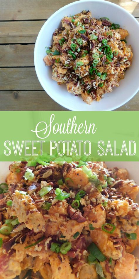 Sweet Potato Salad Cold, Spring Potluck, Potato Salad With Bacon, Sweet Potato Salad Recipe, Tailgate Snacks, Sweet Potato Salad, Bacon Potato Salad, Potatoes Recipes, Salad With Sweet Potato