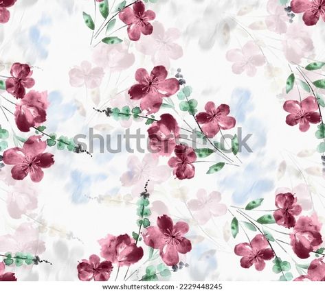 Botanical Flower Pattern Seamless Digital Designwatercolor Stock Illustration 2229448245 | Shutterstock Watercolor Allover, Allover Flower, Flower Allover, Allover Design, Baby Garments, Ikat Design, Flower Art Images, Abstract Designs, Pattern Seamless