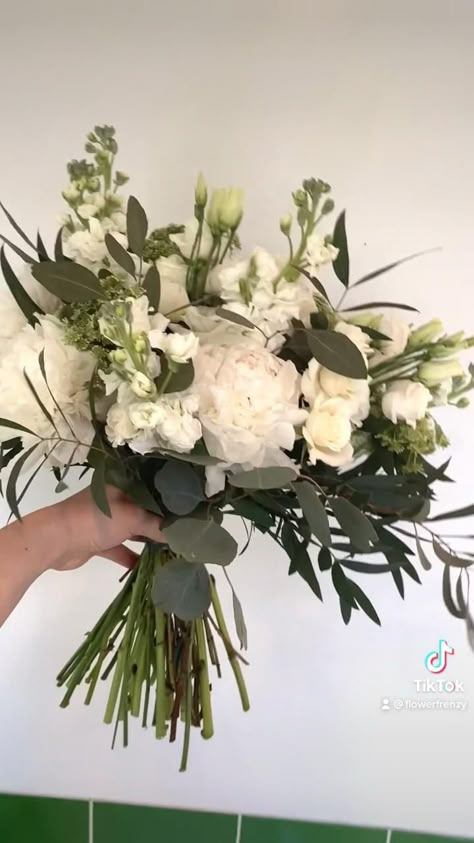 Lisianthus Flower Bouquet, White Hand Bouquet, Stock Flower Bouquet, Hydrangea And Peony Bouquet, White Bouquet With Greenery, Brides Flower Bouquet, Lisianthus Wedding Bouquet, Lisianthus Wedding, Lisianthus Bouquet