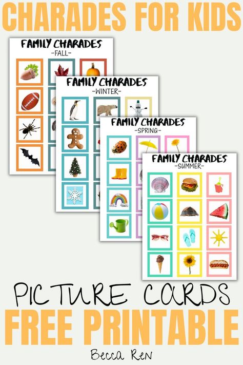 family charades ideas Family Charades, Charades Ideas, Family Activities Kindergarten, Charades For Kids, Family Activities Preschool, Family Laughing, Charades Cards, Family Games For Kids, Free Family Activities