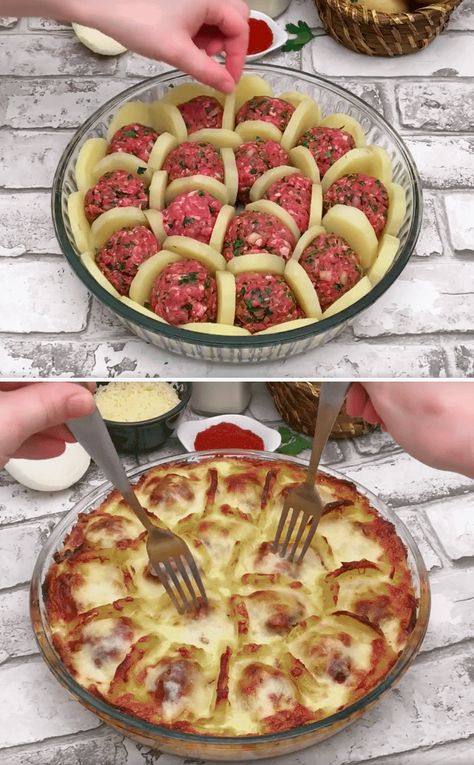 Cabbage Recipes Healthy, Cheese Stuffed Meatballs, Layered Potato, Recipes Oven, Meatball Bake, Oven Chicken, Delish Recipes, Minced Meat, Thigh Recipes