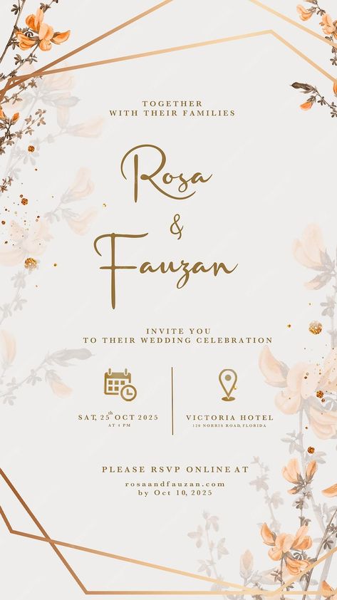 Wedding Invitation Layout, Digital Wedding Invitations Design, Digital Wedding Invitations Templates, Orange Wedding Invitations, Engagement Invitation Cards, Free Wedding Invitation Templates, Wedding Card Frames, Minimal Wedding Invitation, Wedding Invitation Samples