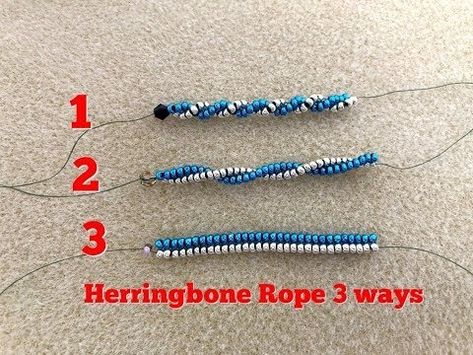 (22) How to achieve more spirals on Herringbone rope || 3 ways to make 2 bead Herringbone rope - YouTube Herringbone Stitch Beading, Herringbone Beading, Beaded Herringbone, Rope Tutorial, Make Bracelet, Making Bracelets With Beads, Twist Beads, Diy Jewelry Tutorials, Herringbone Stitch