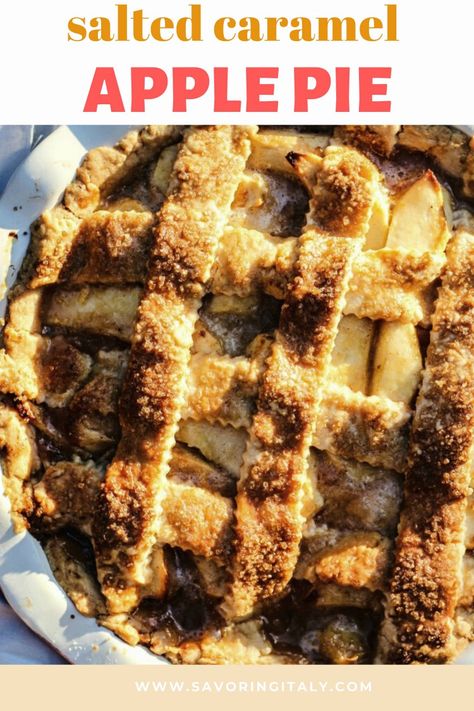 This recipe for Salted Caramel Apple Pie from scratch is out of this world! Super flaky pie crust bubbling with homemade caramel sauce and sweet and tart apples. A holiday dessert favorite...or for any special occasion! #caramelsauce #applepie #piecrustrecipe #savoringitaly #saltedcaramelapplepie Classic Apple Pie Recipe, Apple Slab Pie, Perfect Apple Pie, Salted Caramel Apple Pie, Best Apple Pie, Classic Apple Pie, Easy Apple Pie, Apple Pie Recipe, Caramel Apple Pie