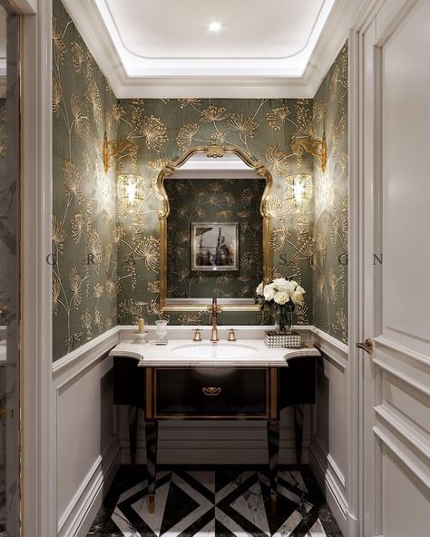 Classic Powder Room, Small Bathroom Styles, Powder Room Design Ideas, Restroom Design, Small Bathroom Organization, Attic Bathroom, Bathroom Decor Luxury, Powder Room Design, Toilet Design