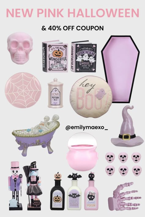 Diy Pastel Halloween Decor, Pink Halloween Diy, Goth Cubicle, Halloween Decor Entryway, Pink And Black Halloween Decor, Pink Spooky Aesthetic, Pink Haunted House, Pink Goth Room, Glam Halloween Decor