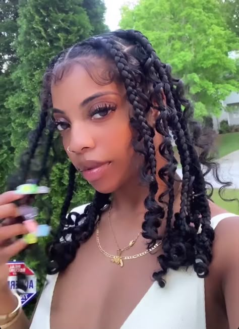 Teens Hairstyles, Coi Leray Braids, Curly Braided Hairstyles, Coi Leray, Big Box Braids Hairstyles, Box Braids Hairstyles For Black Women, Girls Natural Hairstyles, Pretty Braided Hairstyles, Braids With Curls