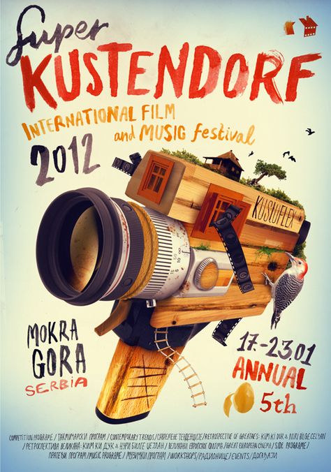 Visual for Kustendorf film and music festival 2012, all the lettering was done by hand in collaboration with Marko Gole Film Festival Poster, Graphic Design Inspiration Poster, Typography Served, Polish Poster, Graphisches Design, Music Festival Poster, 광고 디자인, Creative Poster Design, Festival Posters