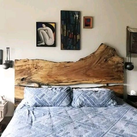 Live Edge Headboard, Live Edge Bed, Rustic Style Furniture, Rustic Furniture Design, Boho Bedroom Ideas Hippie, Live Edge Furniture, Wood Headboard, Bedroom Boho, Rustic Furniture