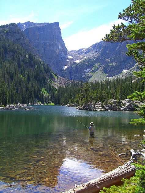 Woman fly fishing at Dream Lake in Rocky Mountain National Park, Colorado. Photo by Britta Campbell Copt Trout Fishing Tips, Fly Fishing Tips, Fishing Pictures, Destination Voyage, Gone Fishing, Fish Camp, Trout Fishing, Best Fishing, Rocky Mountain National Park