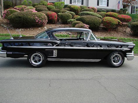 Black Impala, 58 Impala, 1958 Chevy Impala, Antique Cars For Sale, Chevy Classic, Hot Rods Cars Muscle, Chevy Muscle Cars, Vintage Muscle Cars, Classic Cars Trucks Hot Rods