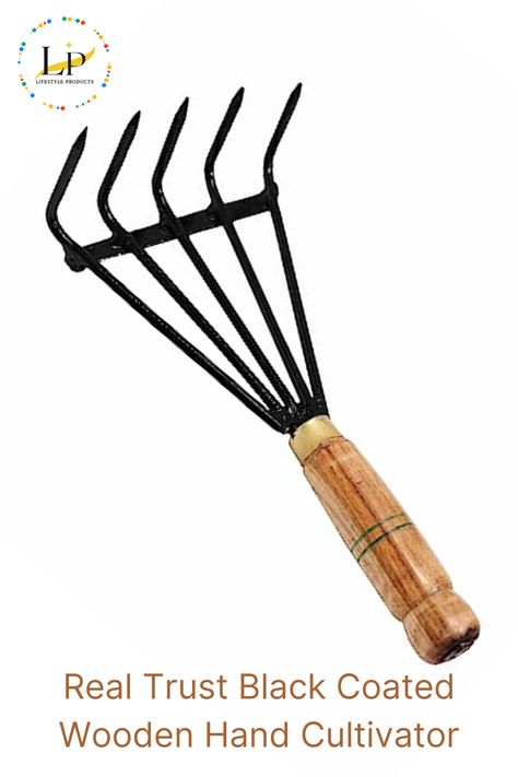 Real Trust Black Coated Wooden Hand Cultivator. Brand Real Trust Colour Black Item Dimensions LxWxH 20 x 15 x 5 Centimeters Material Alloy Steel Operation Mode Manual Hand Cultivator, Wooden Hand, Tools And Equipment, Black Coat, Garden Tools, Tools, Black