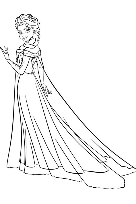 Elsa Outline Drawing, Princess Colouring Sheet, Disney Princess Outline Drawing, Disney Princess Coloring Sheets, Elsa Outline, Princess Outline, Disney Princess Outline, Coloring Pages Princess, Princess Coloring Pages For Kids