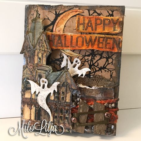 Halloween Shadow Box, Halloween Paper Crafts, Carte Halloween, Halloween Cards Handmade, Crackle Painting, Halloween Scrapbook, Halloween Tags, Ranger Ink, Halloween Paper