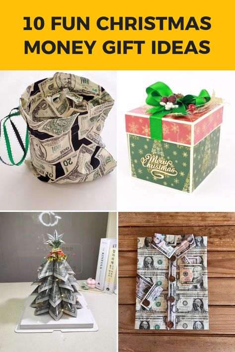 Need unique Christmas gift ideas? Check out these 10 fun and clever money gift ideas for 2023! Surprise your friends and family with creative options like a Money Tote Bag that's perfect for storing their cash, or try making a show-stopping Money Explode Box to add delight to your presents. How about a clever T-Shirt money gift or a heartwarming Christmas Tree shaped money gift? These unique gifts are practical, memorable, and super fun to give, fitting perfectly to make this Christmas unforgettable. Let's spread joy and creativity this holiday season! Kleenex Money Gift Tissue Boxes, Money Christmas Tree Ideas, Money As A Gift Ideas Christmas, Shadow Box Money Gift Ideas, Money Tree Christmas Gift, Give Money For Christmas Creative, Unique Cash Gift Ideas, Money Present Ideas Christmas, Fun Way To Gift Money For Christmas