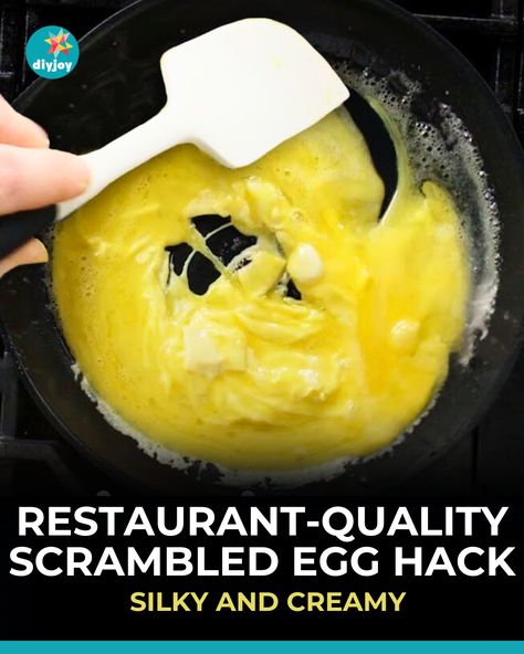 Wondering how chefs prepare scrambled eggs? Try this simple technique! It will turn out silky, creamy, and delicious! Scrambled Egg Brunch Bread, Ihop Scrambled Eggs, Silky Scrambled Eggs, Scrambled Eggs With Sour Cream, Restaurant Scrambled Eggs, Cornbread Muffins Recipe, Creamy Scrambled Eggs, Egg Hacks, Watermelon Tshirt