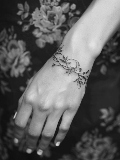 Flowers Around Wrist Tattoo, Delicate Wrist Bracelet Tattoo, Vine Band Tattoo, Delicate Vine Tattoo, Hand Wrap Tattoo, Vine Around Arm Tattoo, Leaf Bracelet Tattoo, Vine Bracelet Tattoo, Vine Wrist Tattoo