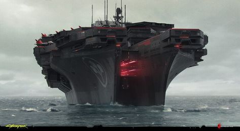 ArtStation - Arasaka Aircraft Carrier - Cyberpunk 2077 Concept, Filippo Ubertino Floating Crafts, South China Sea, Concept Ships, South China, Futuristic Cars, Navy Ships, Cyberpunk 2077, Bar Club, Aircraft Carrier