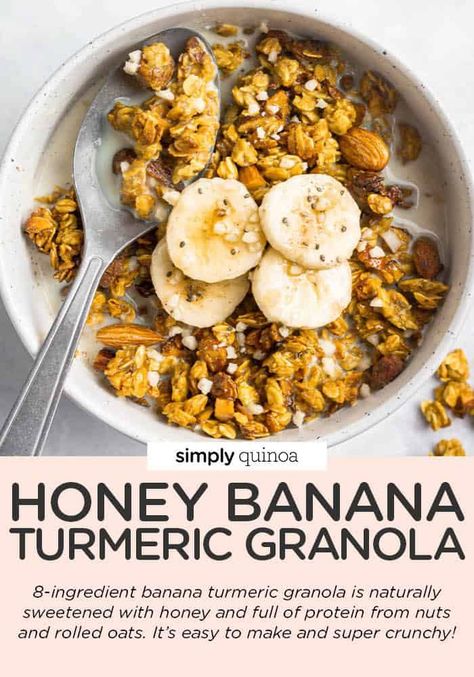 Honey Turmeric, Banana Honey, Banana Granola, Granola Recipe Healthy, Healthy Nutrition Plan, Turmeric Recipes, Simply Quinoa, Granola Breakfast, Granola Recipe