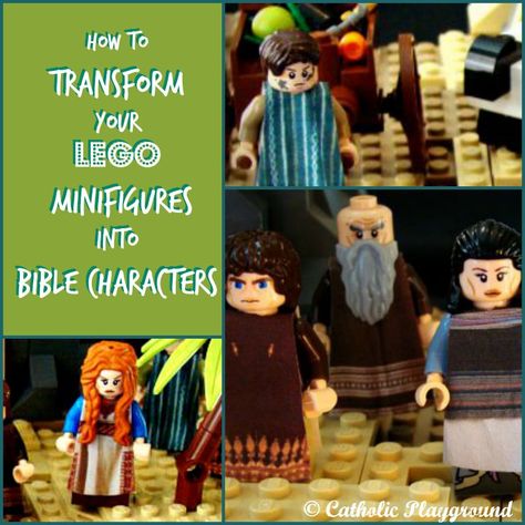 Use this creative tutorial (and free template!) to transform your Lego minifigures into Bible characters!  Now you can create Lego scenes with your minifigures serving as Israelites, prophets, scribes, apostles, and more! Bible Lego Creations, Lego Bible Lessons, Lego Bible, Kids Sunday School Lessons, Lego Club, Children's Church Crafts, Family Worship, Bible Characters, Catholic Kids