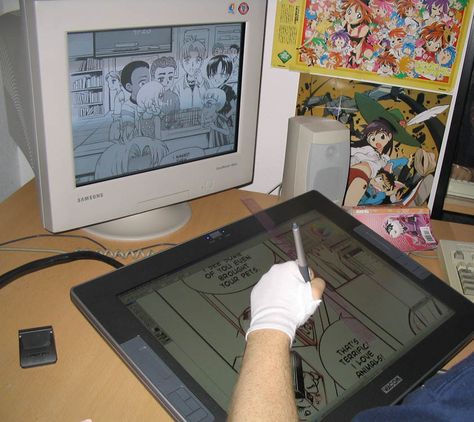 Drawing Tablet Setup Aesthetic, Webtoon Artist Workspace, Drawing Tablet Setup, Mangaka Workspace, Digital Artist Aesthetic, Artist Workspace, Art Tablet, Art Studio Space, Tech Aesthetic