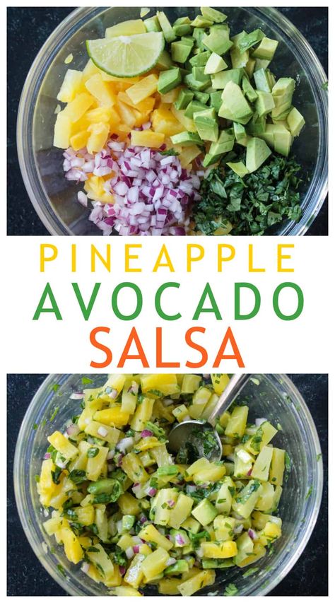 Pineapple Avocado Salsa Pineapple Cucumber Salsa, Boat Appetizers, Pineapple Avocado Salsa, Pineapple Coconut Muffins, Pineapple Salsa Recipe, Cucumber Salsa, Avocado Sauce, Spicy Salsa, Pineapple Salsa